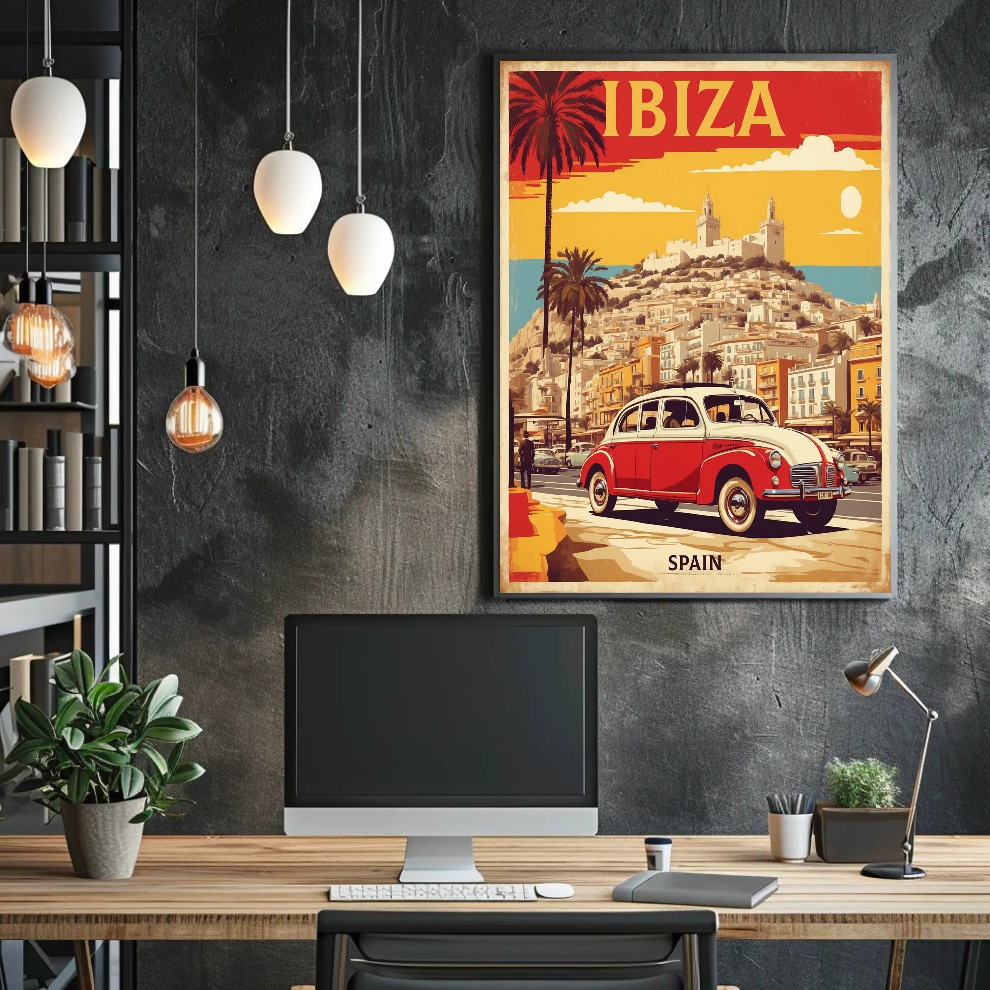 Ibiza's Nostalgic Coastal Town Travel Poster PosterGoat