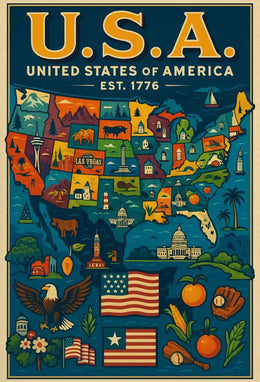Iconic Americana Map: Celebrate Pride Cultural Heritage Poster PosterGoat