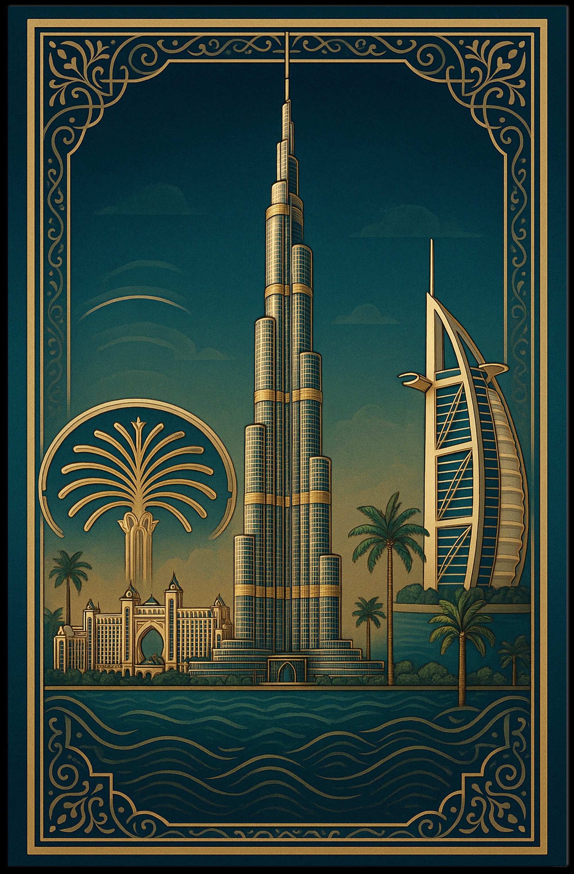 Iconic Dubai Landmarks Wall Art Print PosterGoat