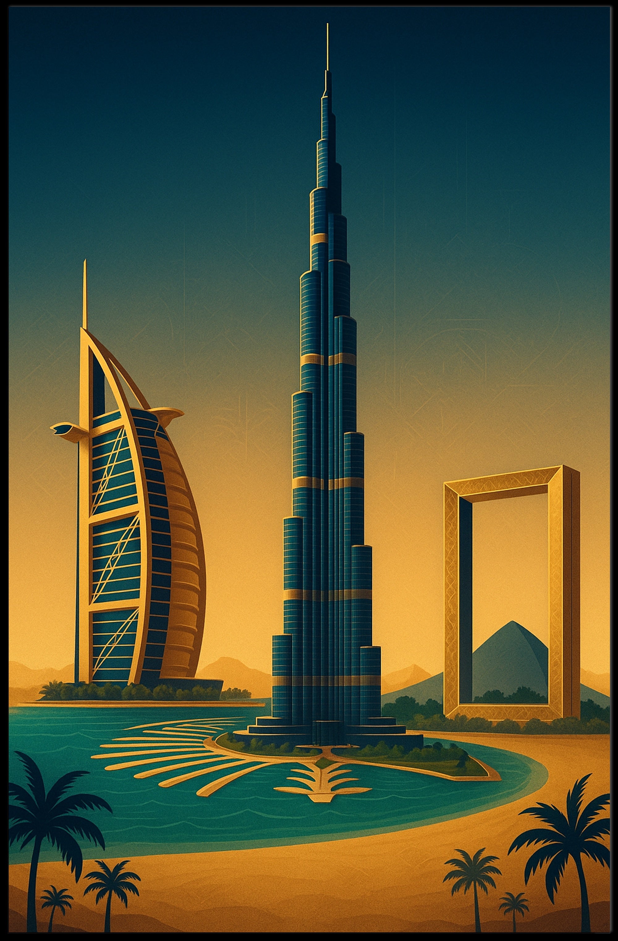 Iconic Dubai Landmarks Wall Art Print PosterGoat