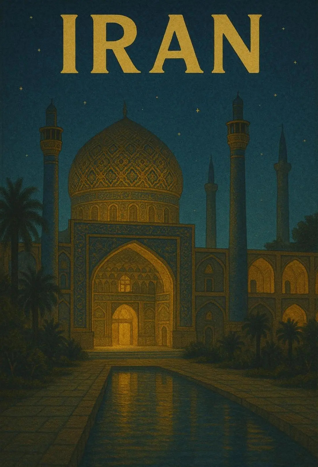 Iconic Iranian Mosque Night Scene Travel Poster PosterGoat