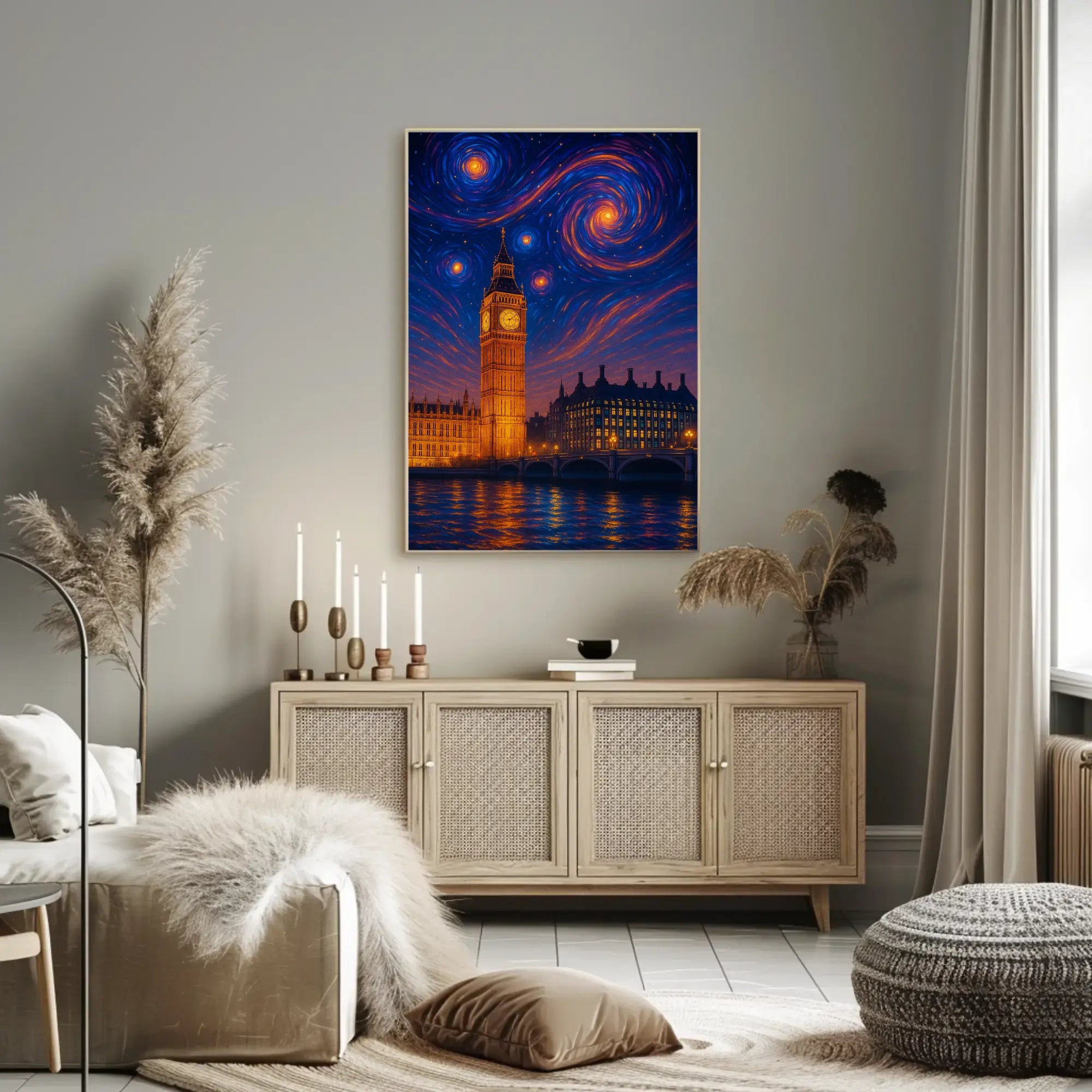 Iconic London Big Ben Starry Night Art Print Cultural Poster PosterGoat