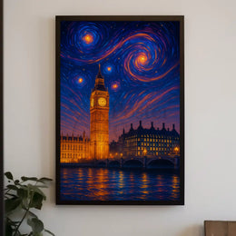 Iconic London Big Ben Starry Night Art Print Cultural Poster PosterGoat