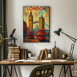 Iconic London Landmark Scene with Energy Travel Poster PosterGoat