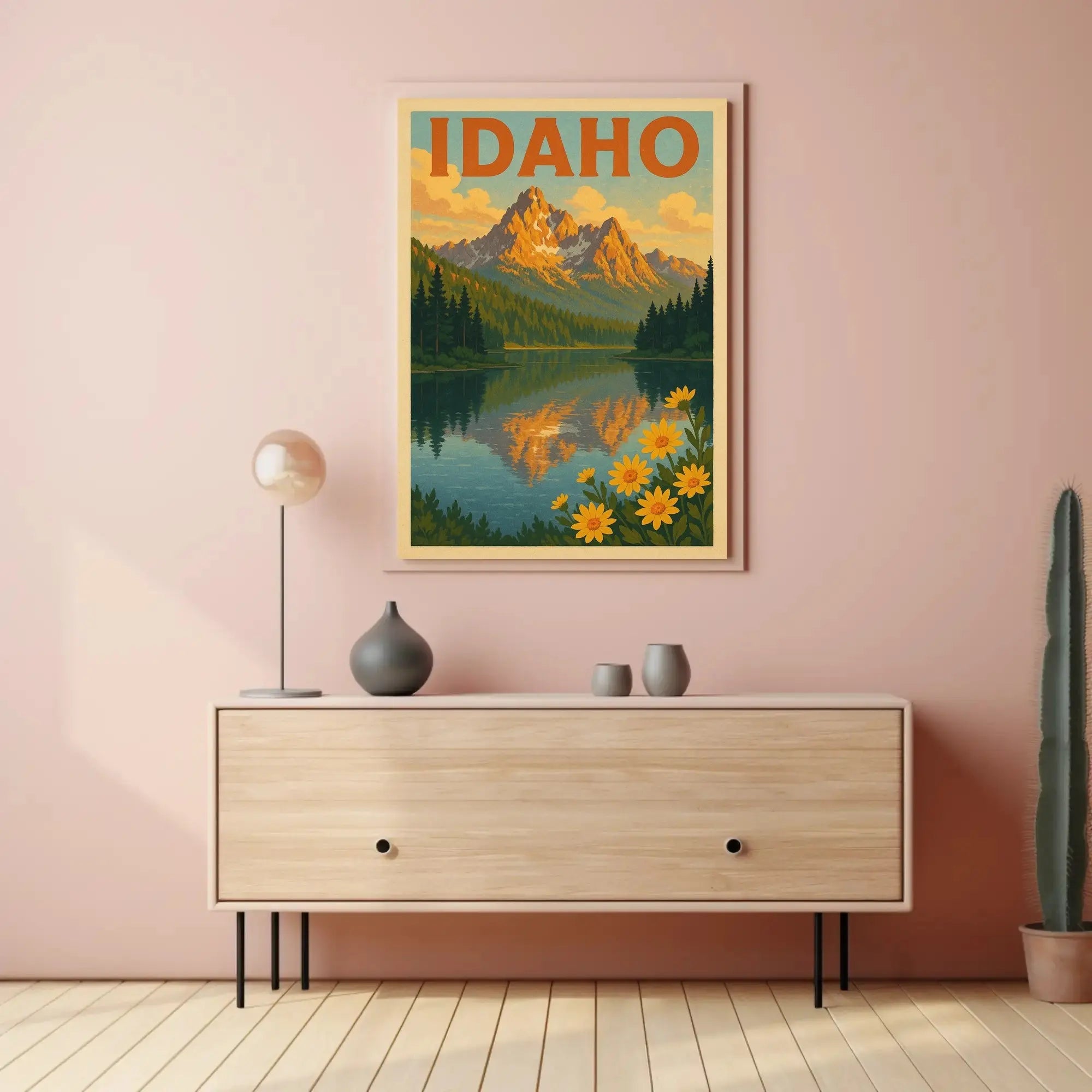 Idaho Mountain Reflection Vintage Travel Poster PosterGoat