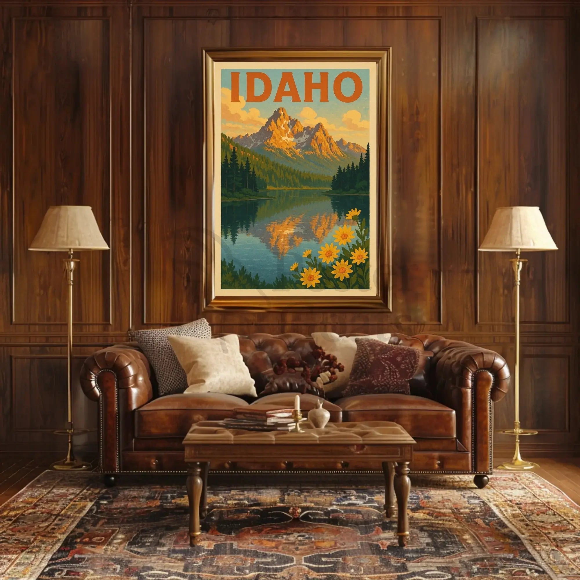 Idaho Mountain Reflection Vintage Travel Poster PosterGoat