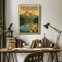 Idaho Mountain Reflection Vintage Travel Poster PosterGoat