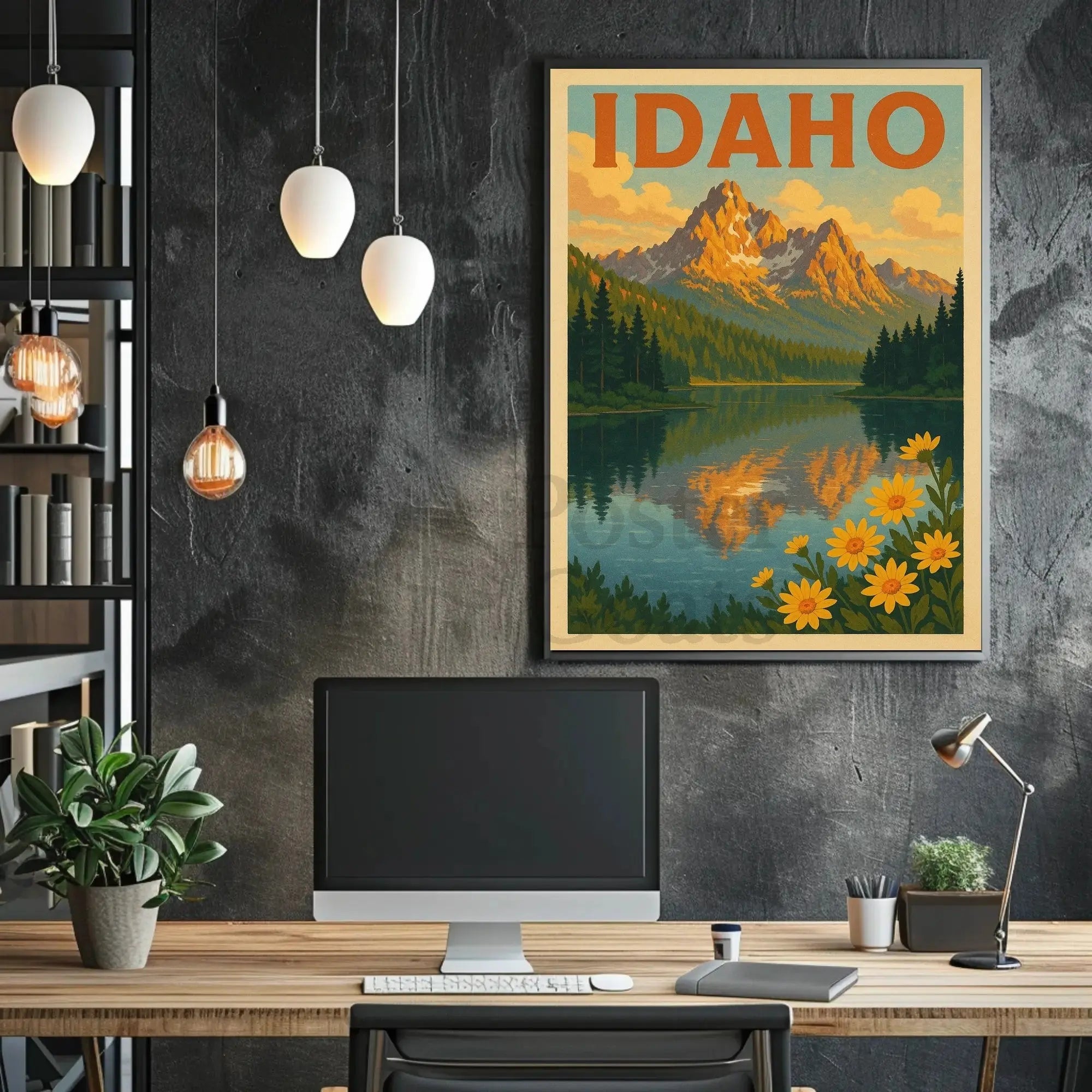Idaho Mountain Reflection Vintage Travel Poster PosterGoat