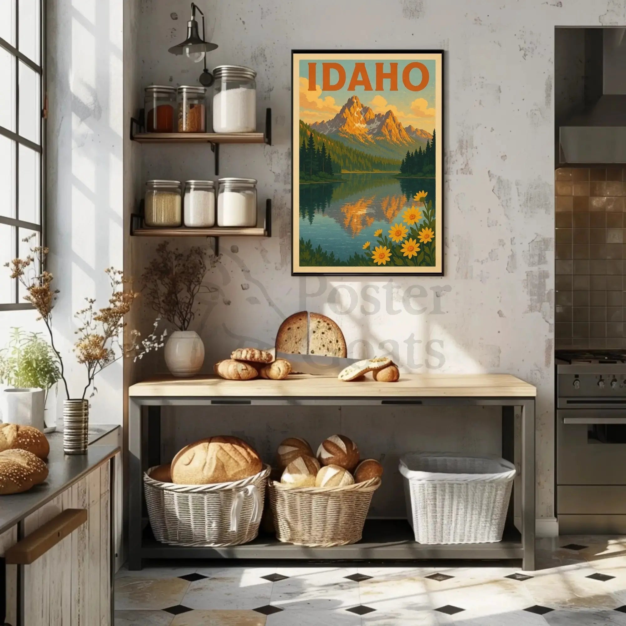 Idaho Mountain Reflection Vintage Travel Poster PosterGoat