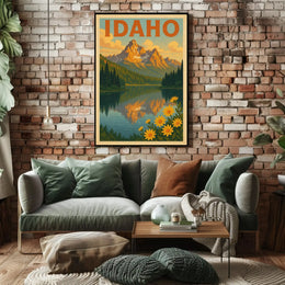 Idaho Mountain Reflection Vintage Travel Poster PosterGoat