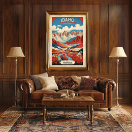 Idaho Mountain River Scene Travel Poster PosterGoat