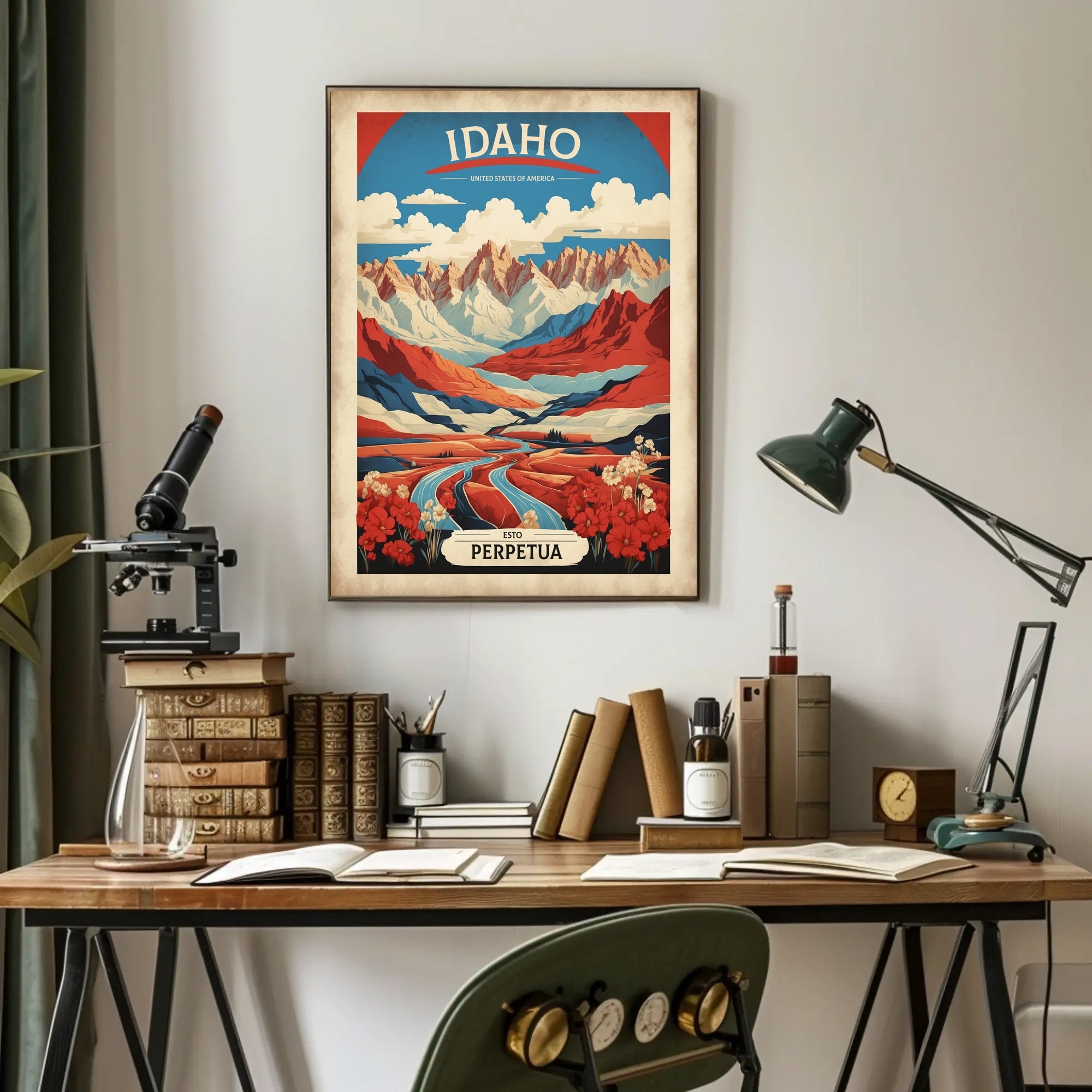 Idaho Mountain River Scene Travel Poster PosterGoat