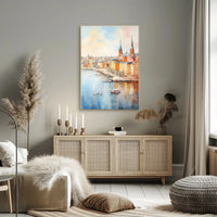 Idyllic European Cityscape Poster: Artistic, Pastel Charm Travel Poster PosterGoat