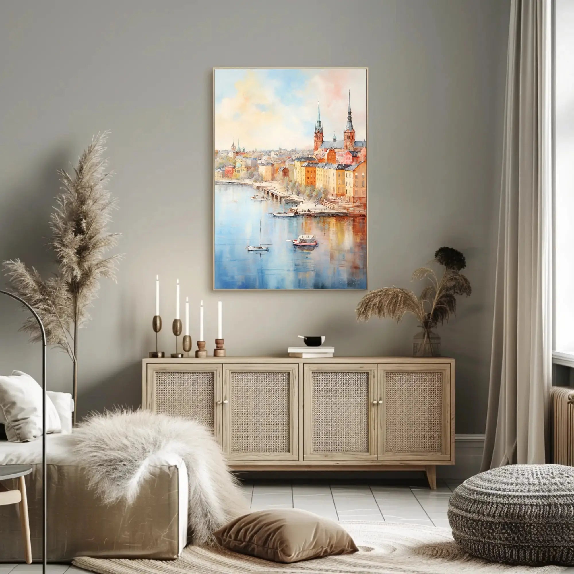 Idyllic European Cityscape Poster: Artistic, Pastel Charm Travel Poster PosterGoat
