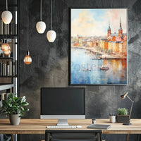 Idyllic European Cityscape Poster: Artistic, Pastel Charm Travel Poster PosterGoat