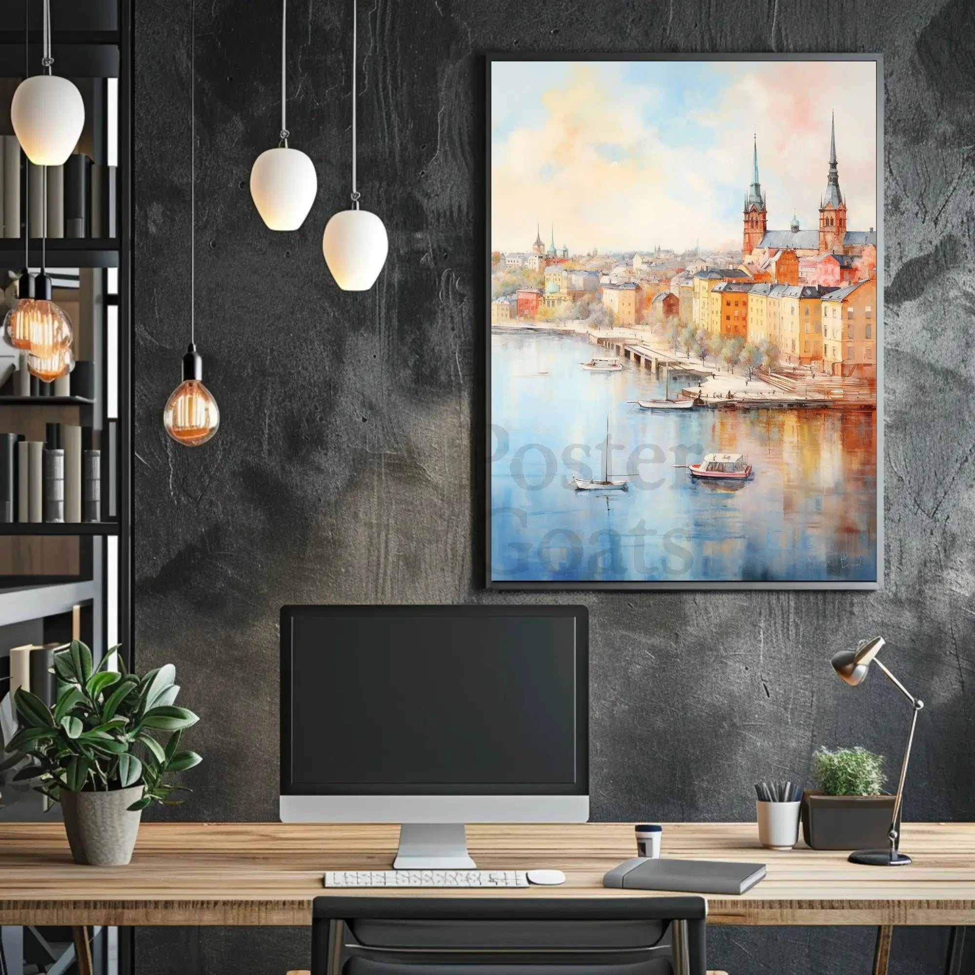 Idyllic European Cityscape Poster: Artistic, Pastel Charm Travel Poster PosterGoat