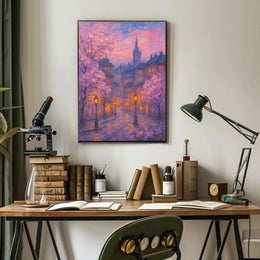 Idyllic Impressionist Cityscape in Spring - Artistic Poster PosterGoat