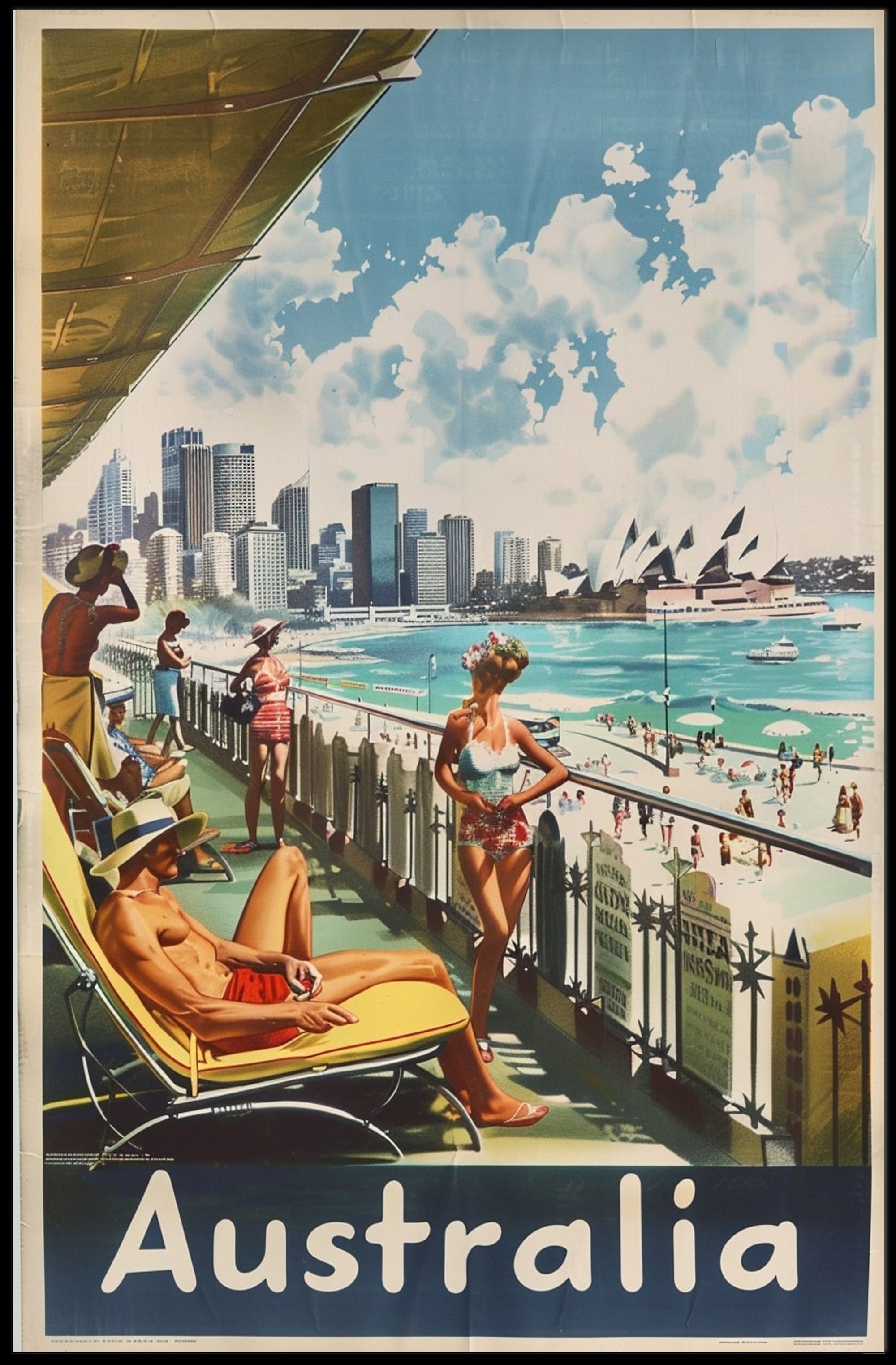 Idyllic Mid-20th-Century Australian Beach Travel Poster PosterGoat