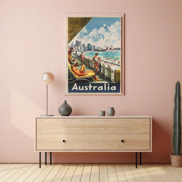 Idyllic Mid-20th-Century Australian Beach Travel Poster PosterGoat