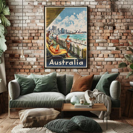 Idyllic Mid-20th-Century Australian Beach Travel Poster PosterGoat