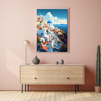 Idyllic Santorini Coastal Scene Art Print Travel Poster PosterGoat