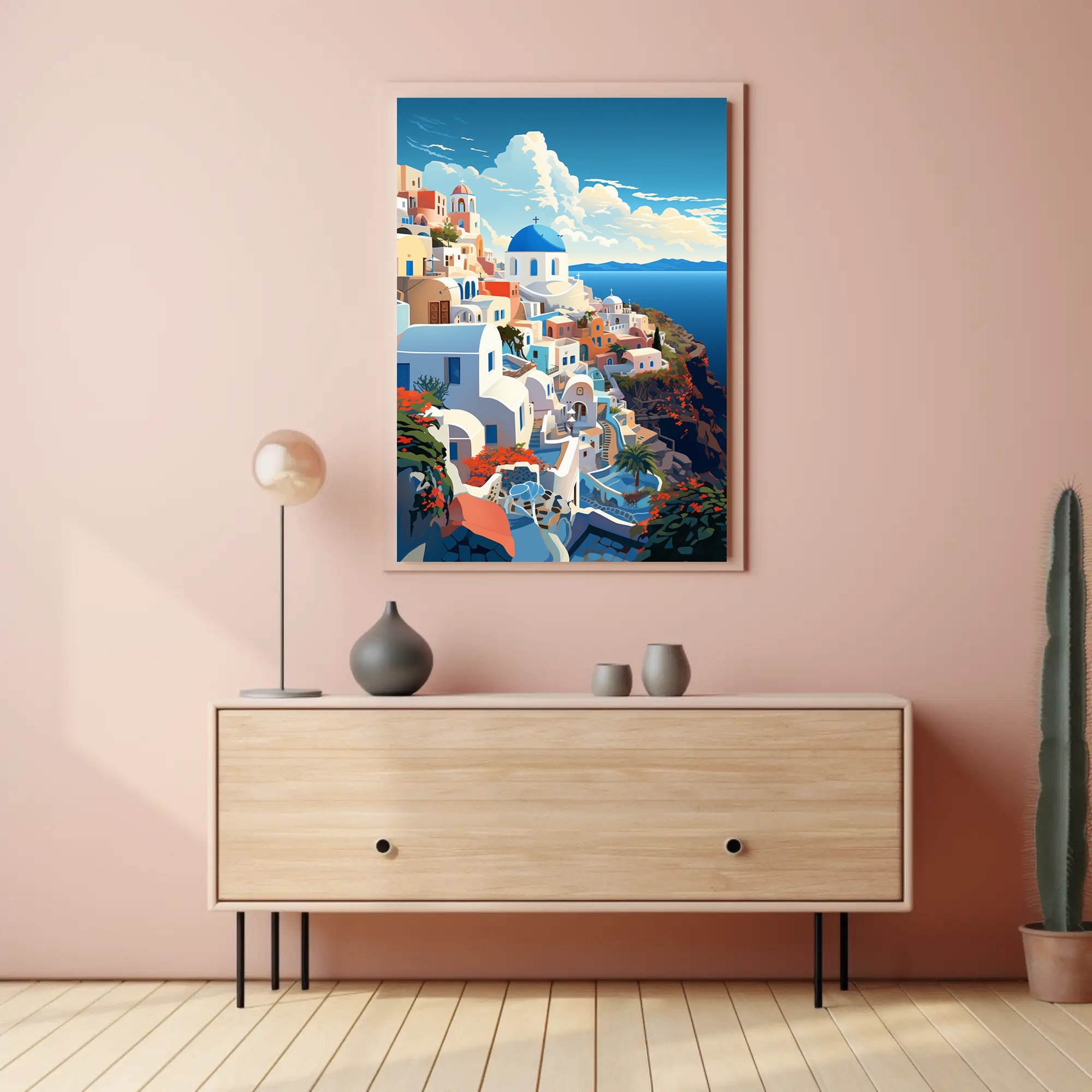 Idyllic Santorini Coastal Scene Art Print Travel Poster PosterGoat