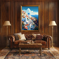 Idyllic Santorini Coastal Scene Art Print Travel Poster PosterGoat