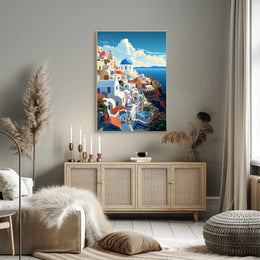 Idyllic Santorini Coastal Scene Art Print Travel Poster PosterGoat