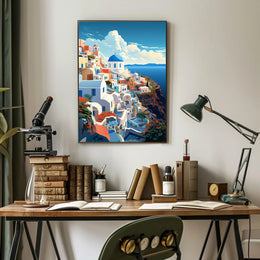 Idyllic Santorini Coastal Scene Art Print Travel Poster PosterGoat