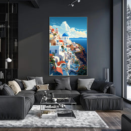 Idyllic Santorini Coastal Scene Art Print Travel Poster PosterGoat