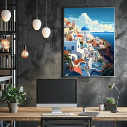Idyllic Santorini Coastal Scene Art Print Travel Poster PosterGoat