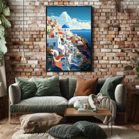Idyllic Santorini Coastal Scene Art Print Travel Poster PosterGoat