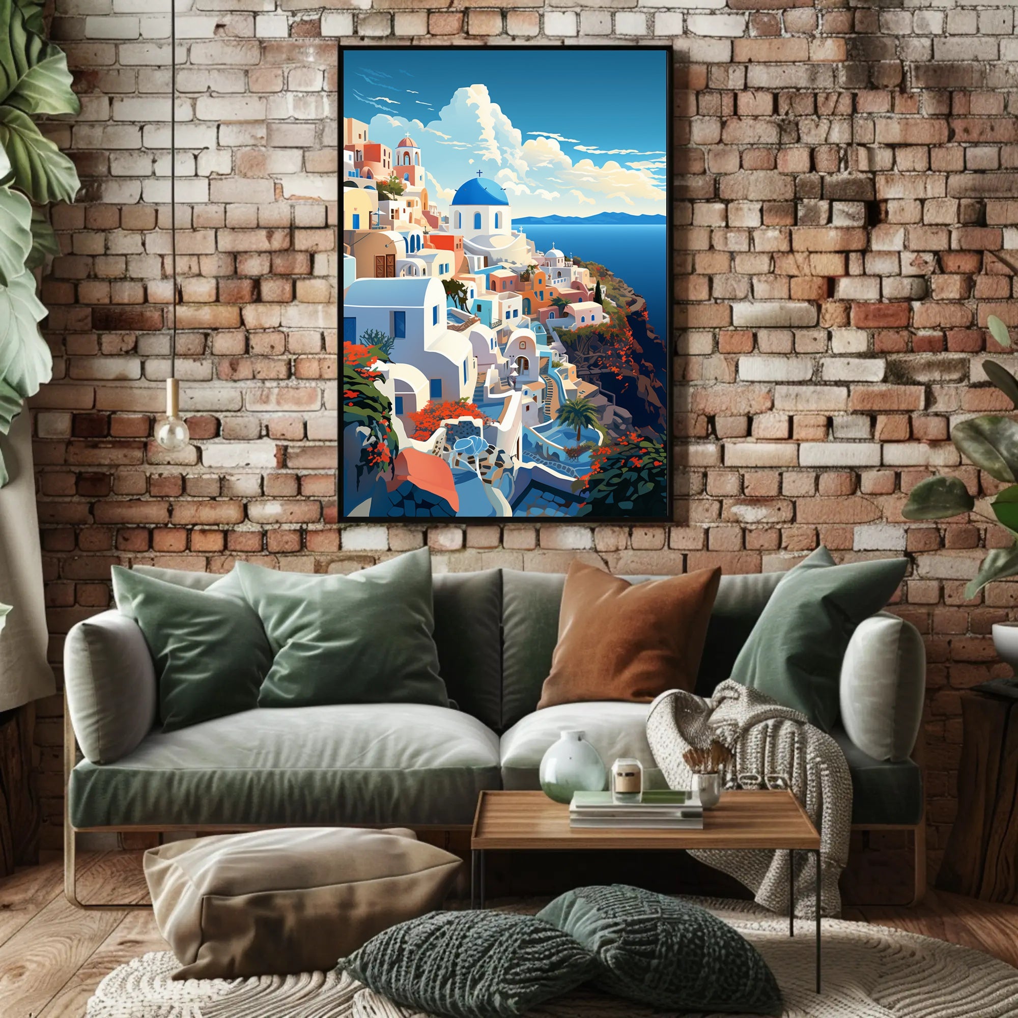 Idyllic Santorini Coastal Scene Art Print Travel Poster PosterGoat