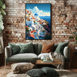 Idyllic Santorini Coastal Scene Art Print Travel Poster PosterGoat