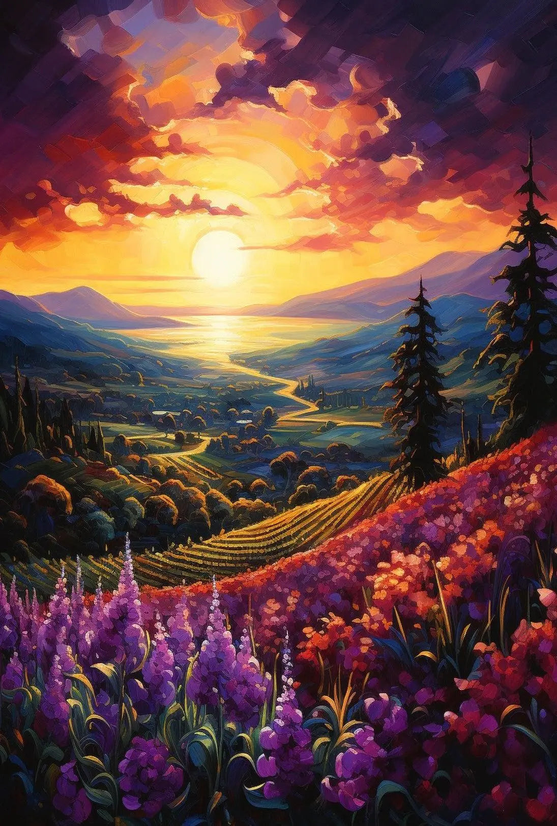 Idyllic Sunset Landscape in Artistic Poster Category PosterGoat