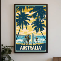 Idyllic Vintage Beach Scene with Surfboards Travel Poster PosterGoat