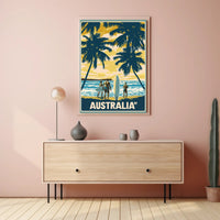 Idyllic Vintage Beach Scene with Surfboards Travel Poster PosterGoat