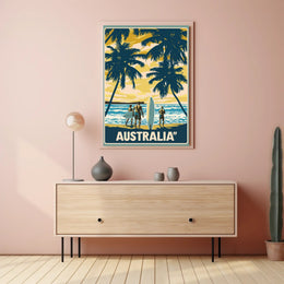 Idyllic Vintage Beach Scene with Surfboards Travel Poster PosterGoat
