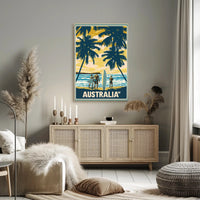 Idyllic Vintage Beach Scene with Surfboards Travel Poster PosterGoat