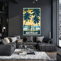 Idyllic Vintage Beach Scene with Surfboards Travel Poster PosterGoat