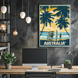Idyllic Vintage Beach Scene with Surfboards Travel Poster PosterGoat