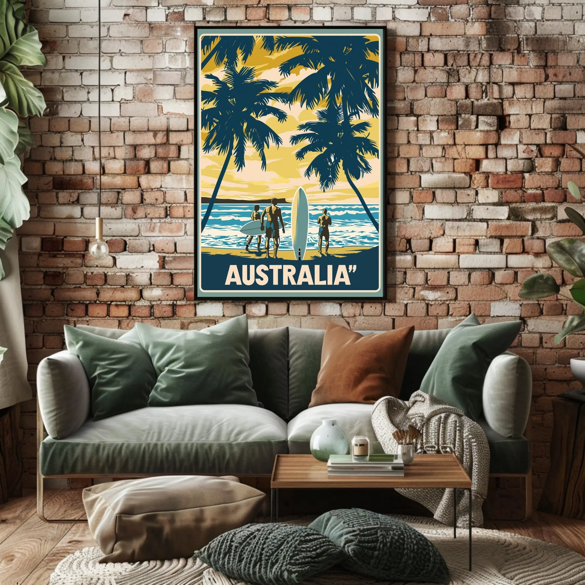 Idyllic Vintage Beach Scene with Surfboards Travel Poster PosterGoat