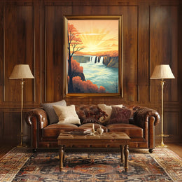 Idyllic Waterfall Sunrise Vintage Travel Poster PosterGoat
