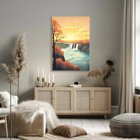 Idyllic Waterfall Sunrise Vintage Travel Poster PosterGoat