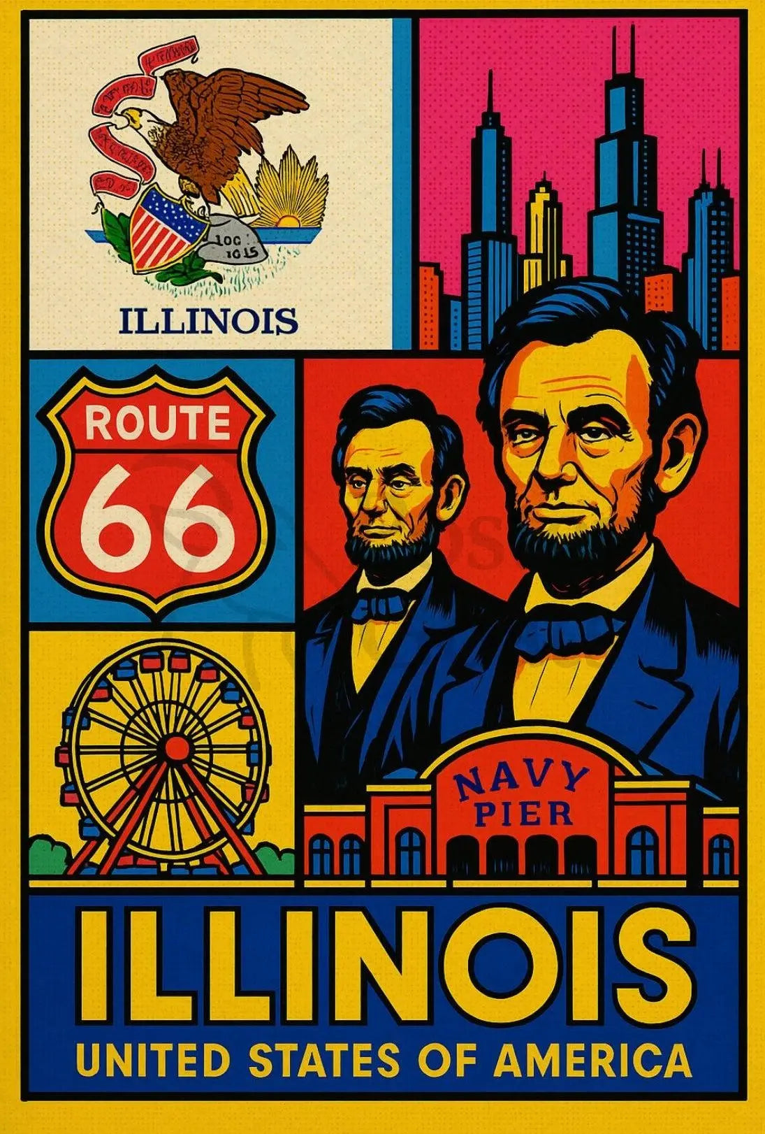 Illinois Icons Vintage Poster PosterGoat