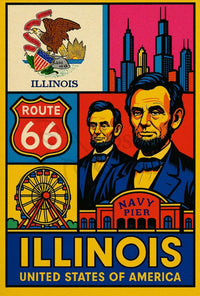 Illinois Icons Vintage Poster PosterGoat