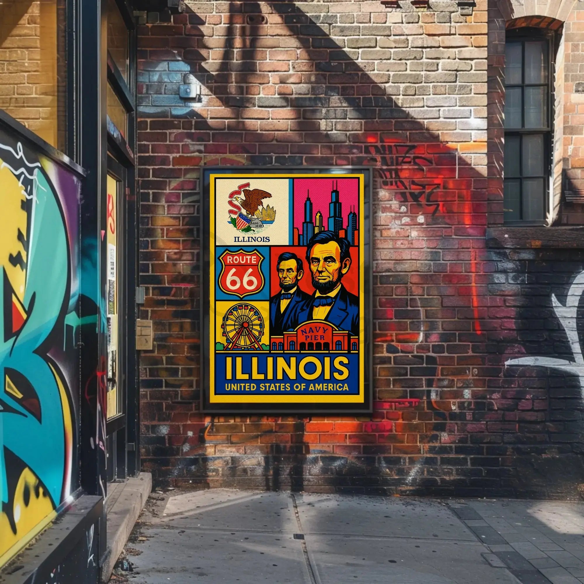 Illinois Icons Vintage Poster PosterGoat
