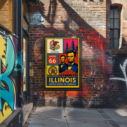 Illinois Icons Vintage Poster PosterGoat