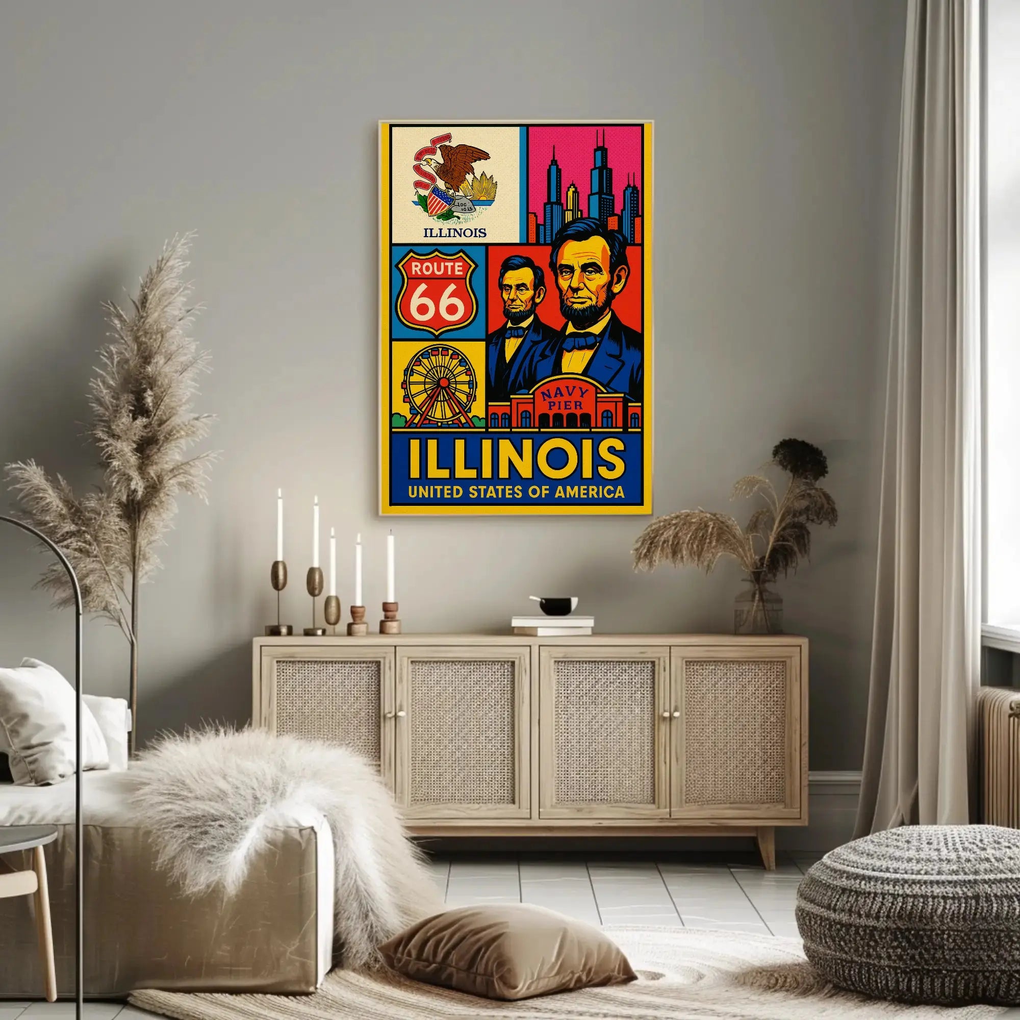 Illinois Icons Vintage Poster PosterGoat