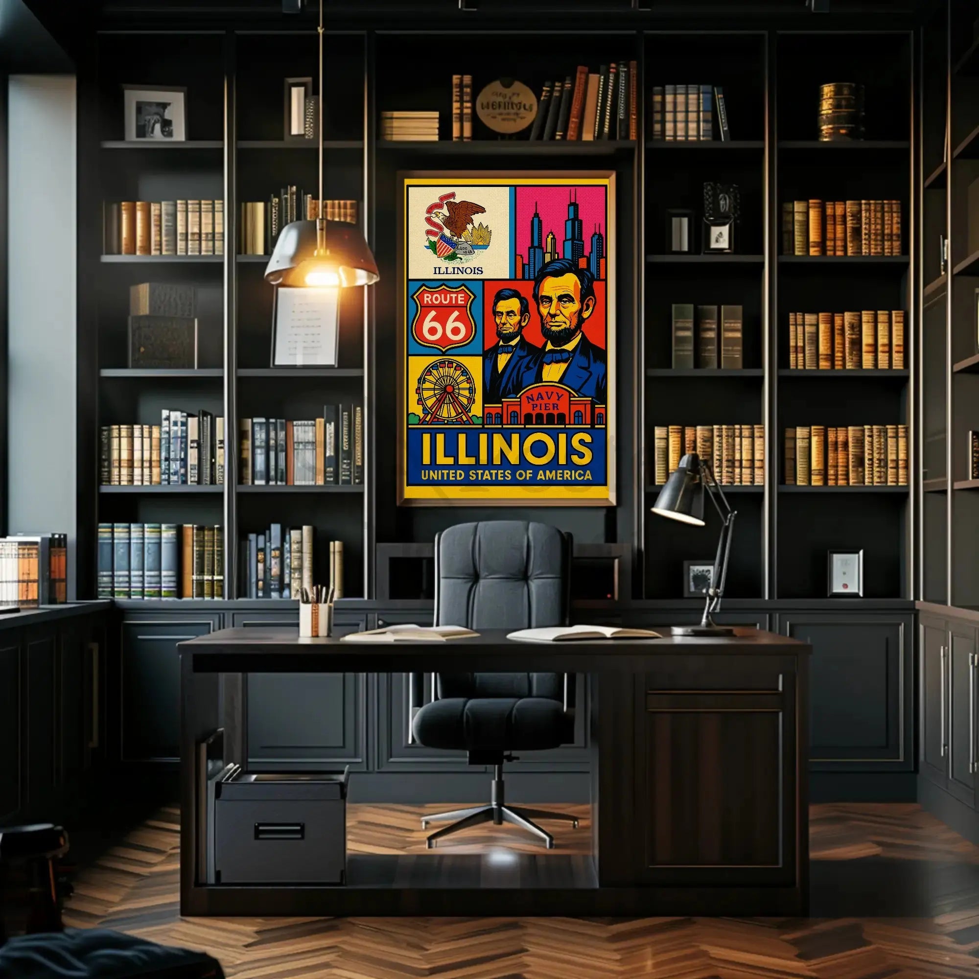 Illinois Icons Vintage Poster PosterGoat
